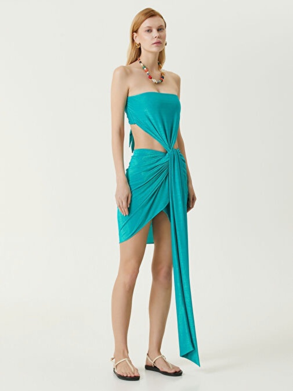 Baobab Collection Strapless Teal Knot-Front Mini Dress - Picture 7 of 8